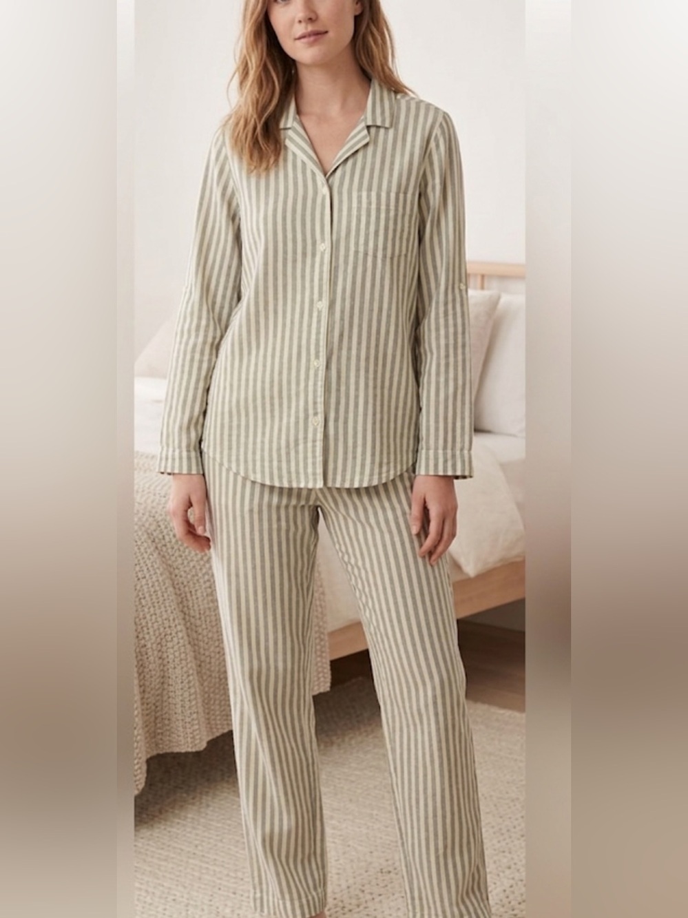 Victoria’s Secret Gray White Striped Pajama Set Metallic Silver Cozy Lounge Sm